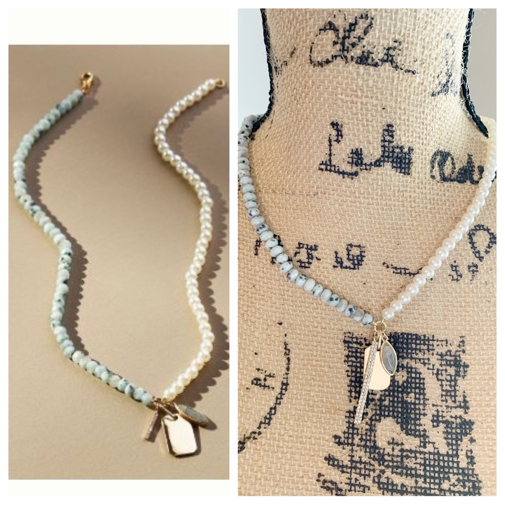 Anthropologie Beaded Charm Necklace in Mint